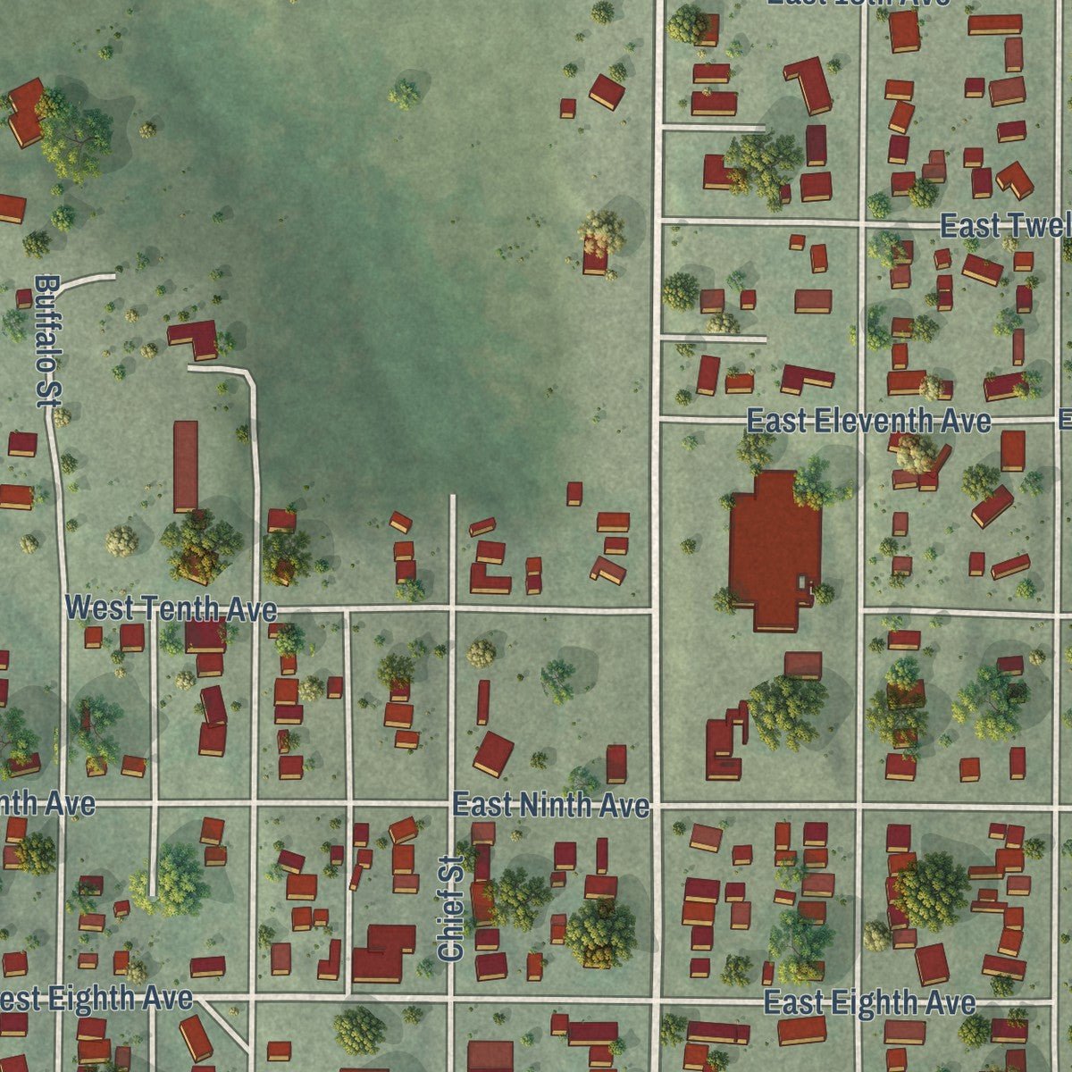 Second close-up of the map of Benkelman, Nebraska print showing more streets and buildings