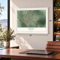 Bennet, Nebraska map, 18 x 24 inch print in a white frame in a home office