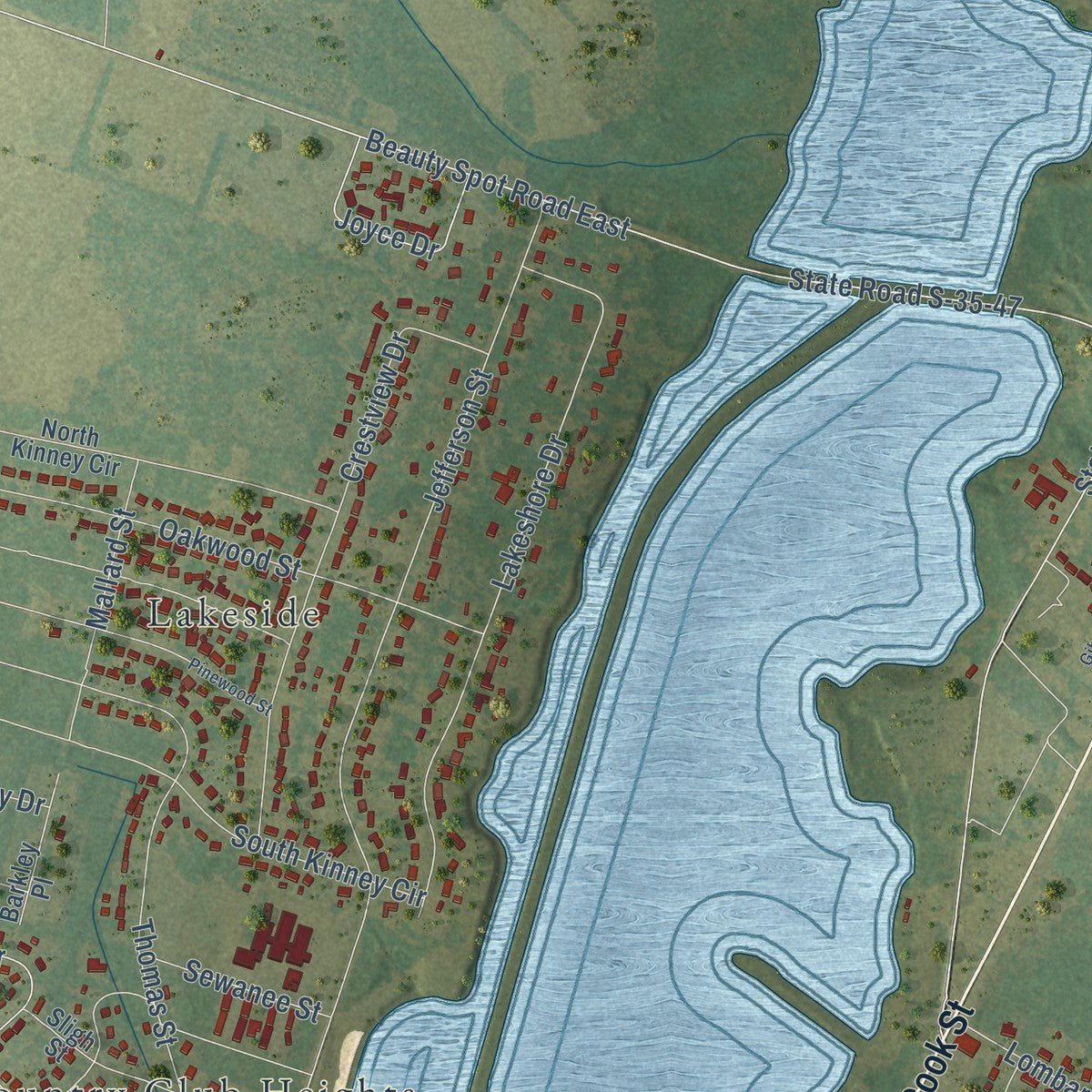 Second close-up of the map of Bennettsville, South Carolina print showing more streets and buildings