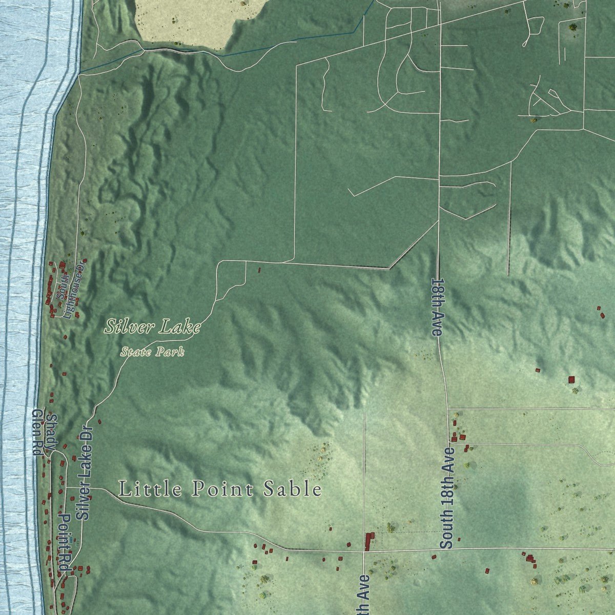 Second close-up of the map of Benona, Michigan print showing more streets and buildings
