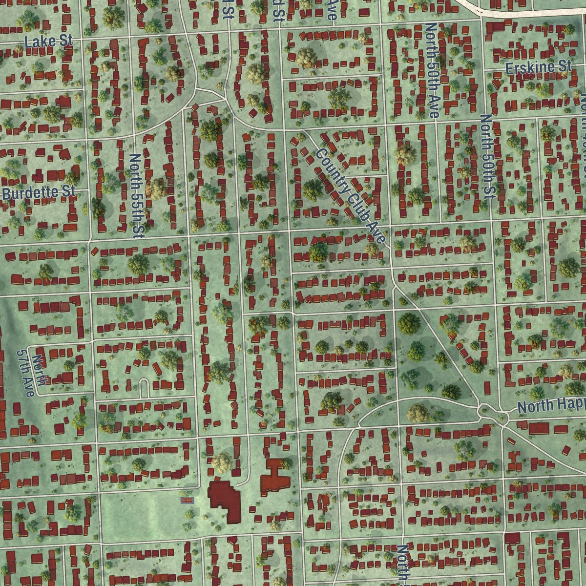 Second close-up of the map of Benson, Nebraska print showing more streets and buildings