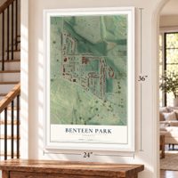 Benteen Park, Georgia map, 24 x 36 inch print in a white frame by a staircase