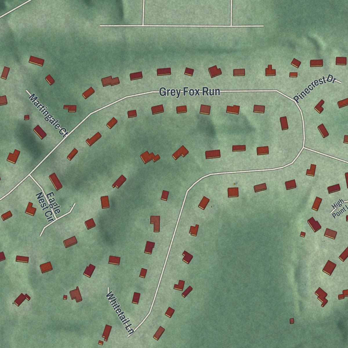 Second close-up of the map of Bentleyville, Ohio print showing more streets and buildings