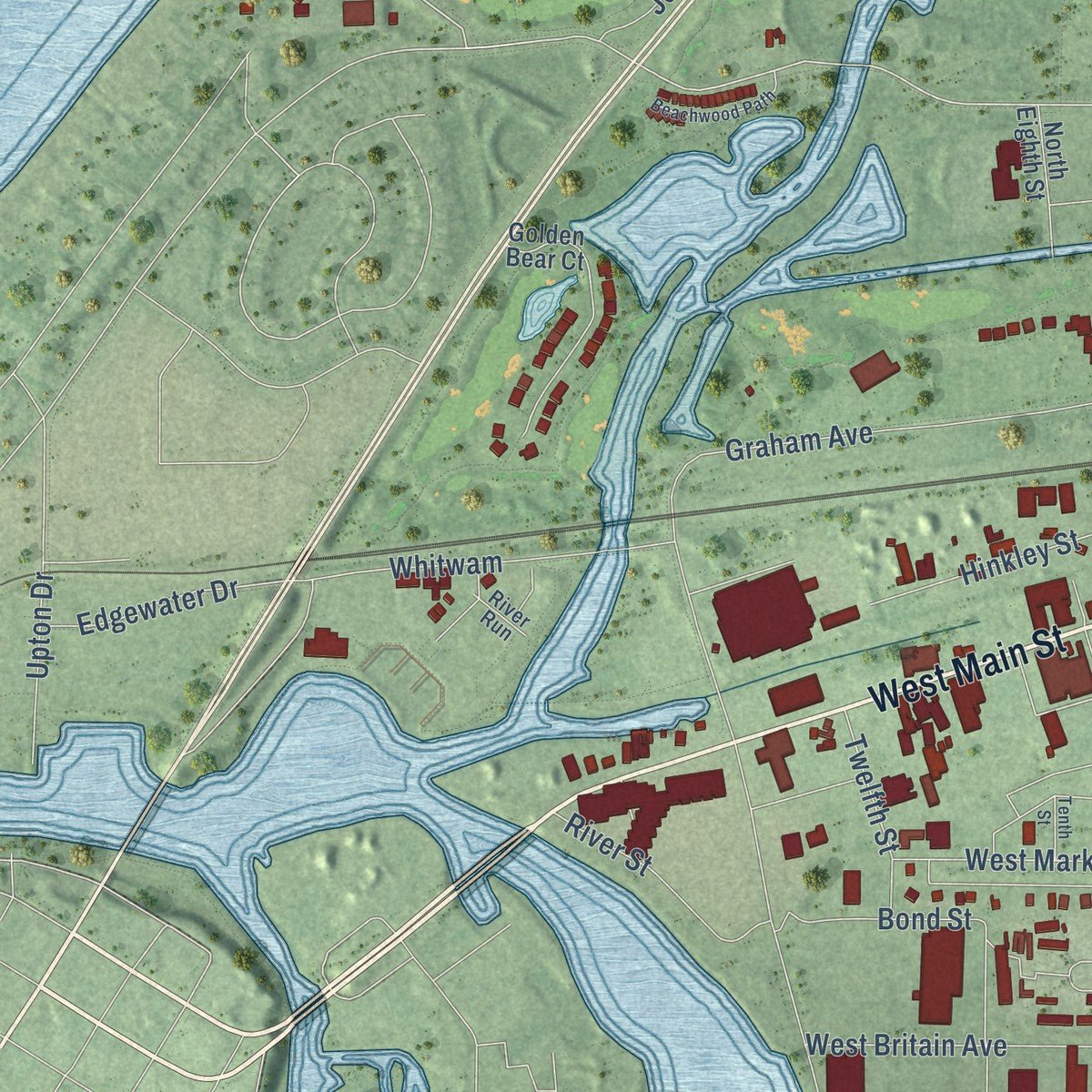 Second close-up of the map of Benton Harbor, Michigan print showing more streets and buildings