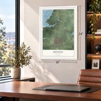 Benton, Illinois map, 18 x 24 inch print in a white frame in a home office