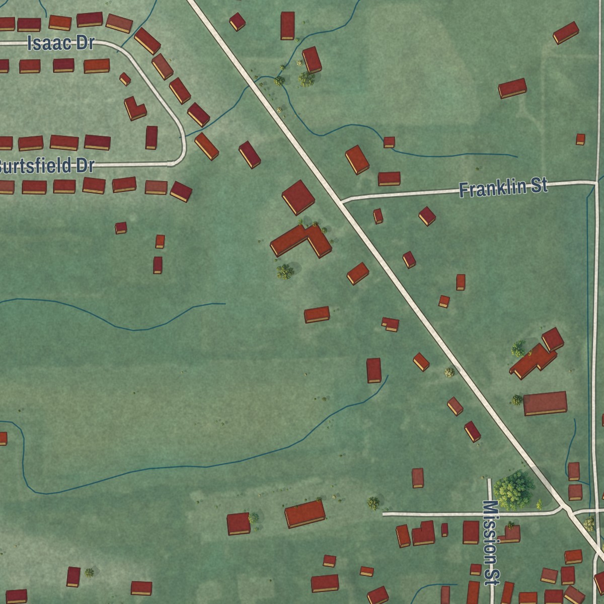 Second close-up of the map of Benton, Indiana print showing more streets and buildings