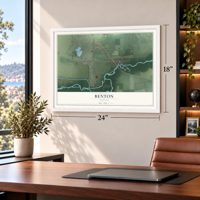 Benton, Indiana map, 18 x 24 inch print in a white frame in a home office
