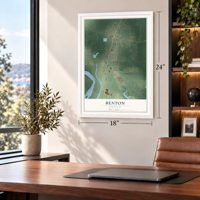 Benton, Louisiana map, 18 x 24 inch print in a white frame in a home office