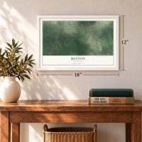 Benton, Mississippi map, 12 x 18 inch print in a white frame in an entryway