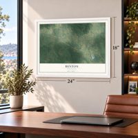 Benton, Mississippi map, 18 x 24 inch print in a white frame in a home office