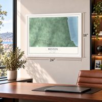 Benton, New York map, 18 x 24 inch print in a white frame in a home office