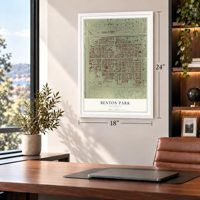 Benton Park, California map, 18 x 24 inch print in a white frame in a home office