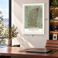 Benton Park, Missouri map, 18 x 24 inch print in a white frame in a home office