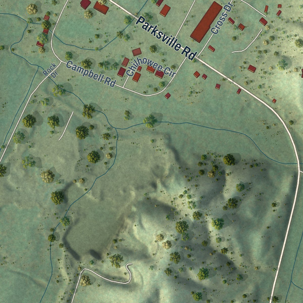 Second close-up of the map of Benton, Tennessee print showing more streets and buildings