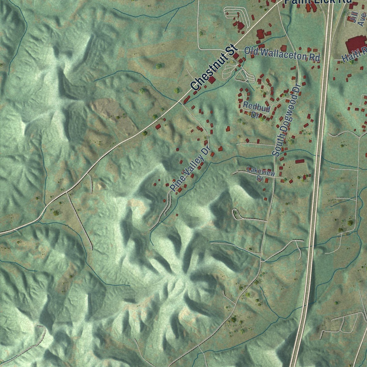 Second close-up of the map of Berea, Kentucky print showing more streets and buildings