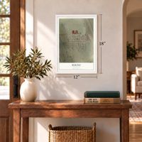 Berino, New Mexico map, 12 x 18 inch print in a white frame in an entryway