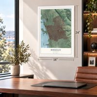Berkeley, California map, 18 x 24 inch print in a white frame in a home office