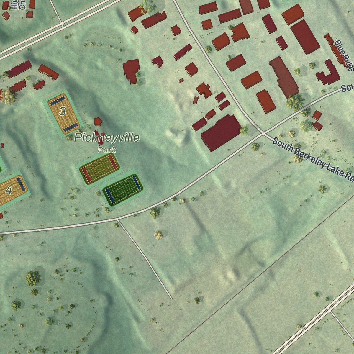 Second close-up of the map of Berkeley Lake, Georgia print showing more streets and buildings