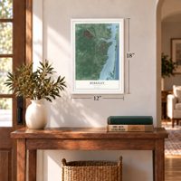 Berkeley, New Jersey map, 12 x 18 inch print in a white frame in an entryway