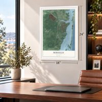 Berkeley, New Jersey map, 18 x 24 inch print in a white frame in a home office