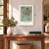 Berkeley Park, Georgia map, 12 x 18 inch print in a white frame in an entryway