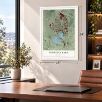 Berkeley Park, Georgia map, 18 x 24 inch print in a white frame in a home office