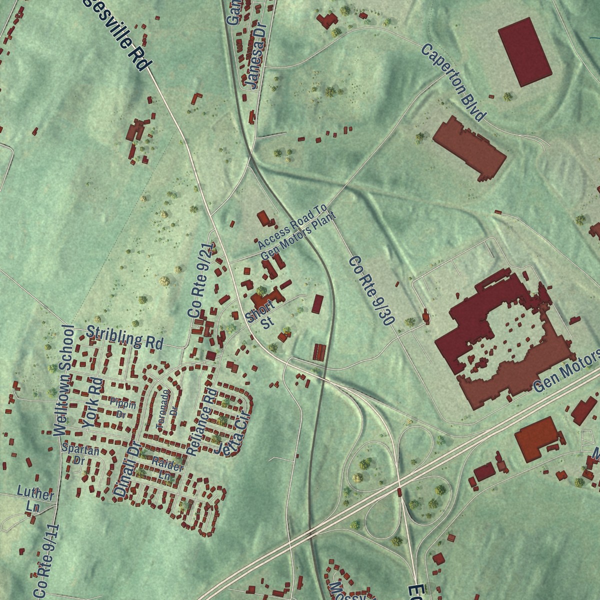 Second close-up of the map of Berkeley, West Virginia print showing more streets and buildings