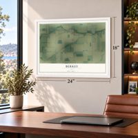 Berkey, Ohio map, 18 x 24 inch print in a white frame in a home office