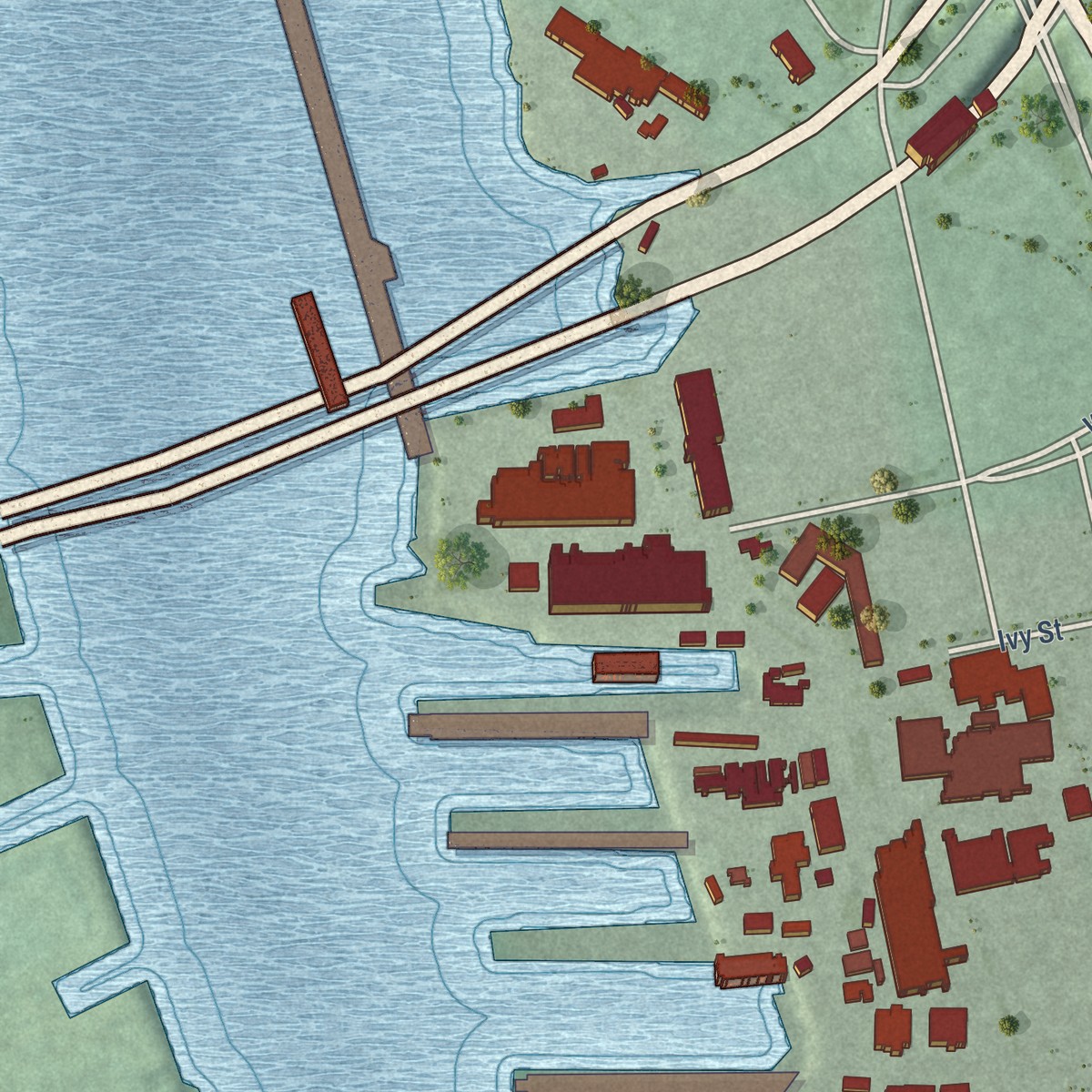 Second close-up of the map of Berkley, Virginia print showing more streets and buildings