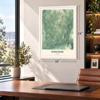 Berkshire, Vermont map, 18 x 24 inch print in a white frame in a home office