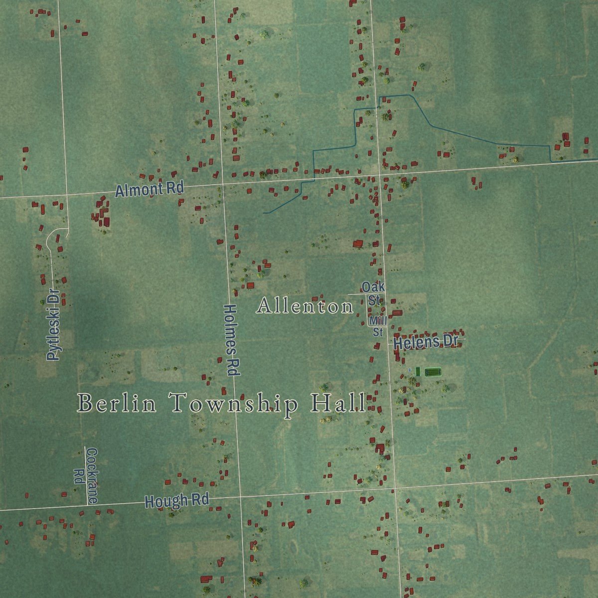 Second close-up of the map of Berlin, St. Clair County, Michigan print showing more streets and buildings