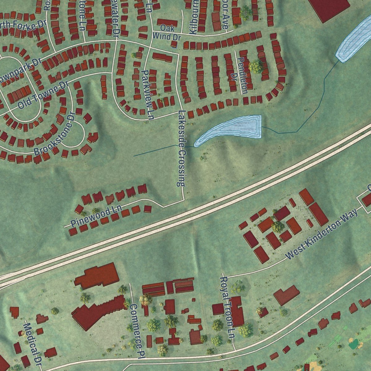 Second close-up of the map of Bermuda Run, North Carolina print showing more streets and buildings