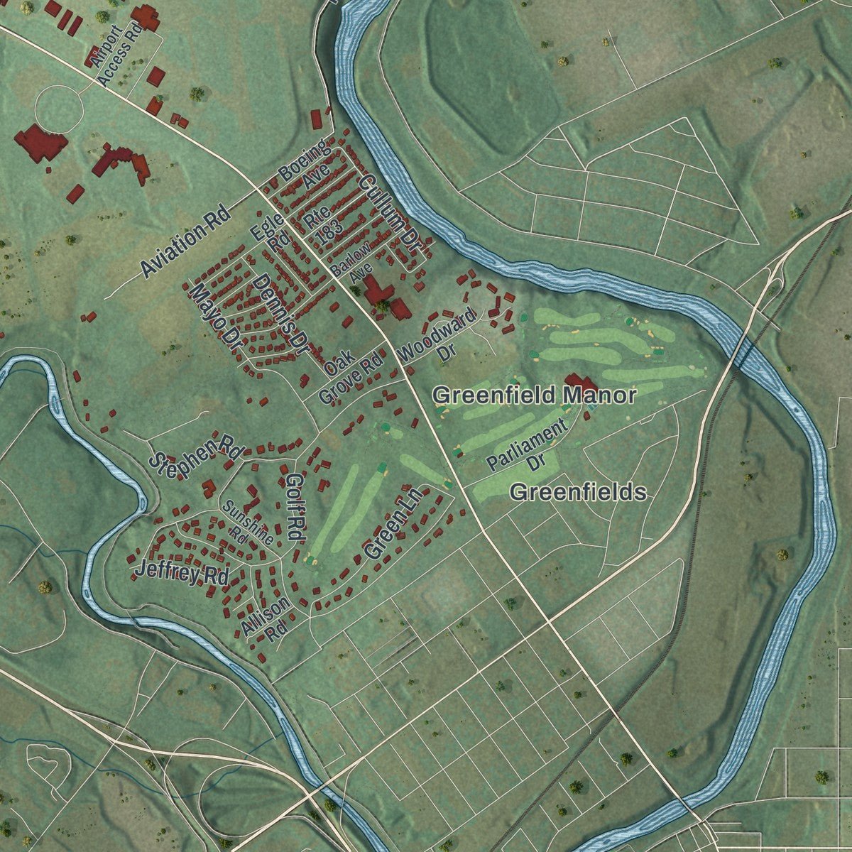 Second close-up of the map of Bern, Pennsylvania print showing more streets and buildings