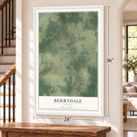 Berrydale, Florida map, 24 x 36 inch print in a white frame by a staircase