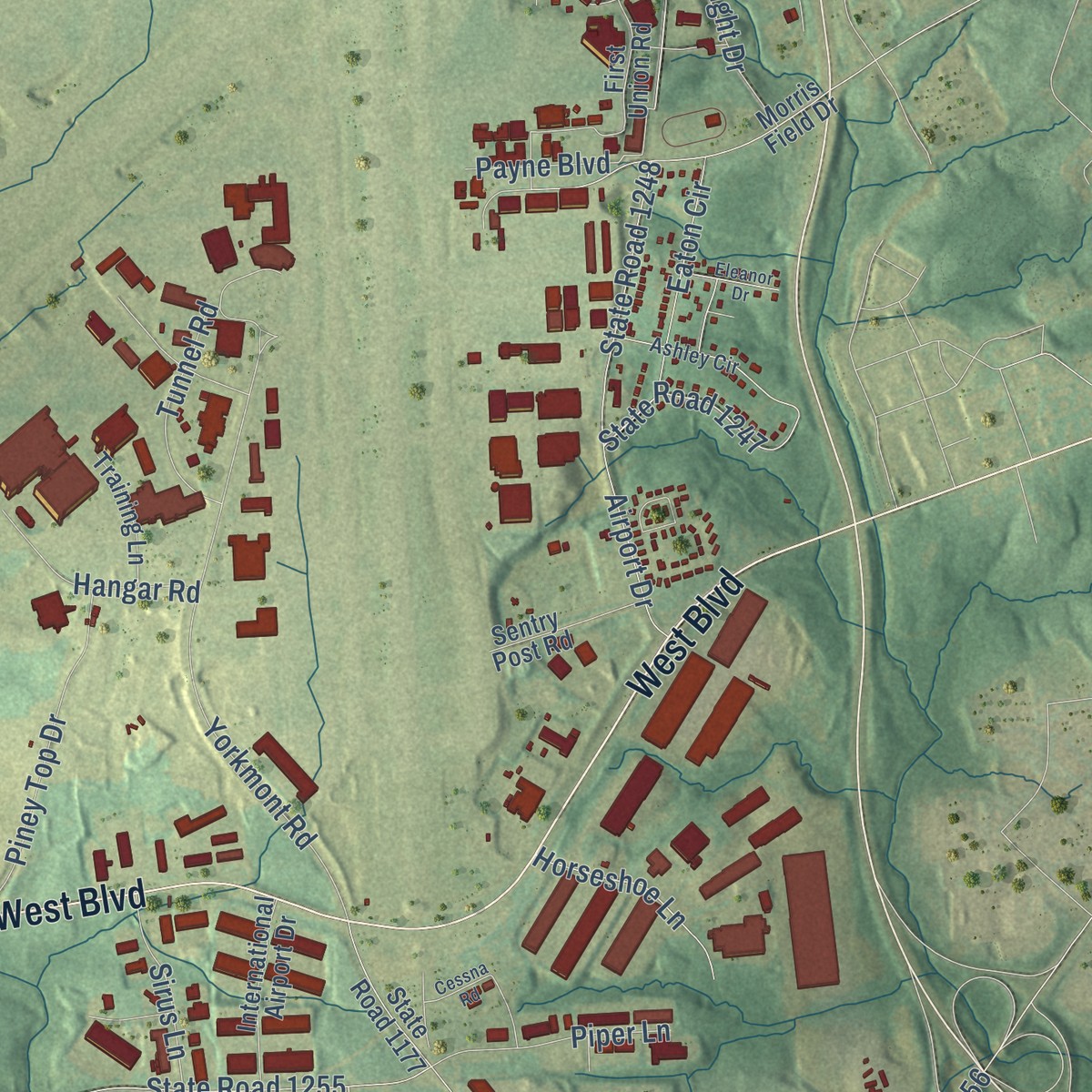 Second close-up of the map of Berryhill, North Carolina print showing more streets and buildings