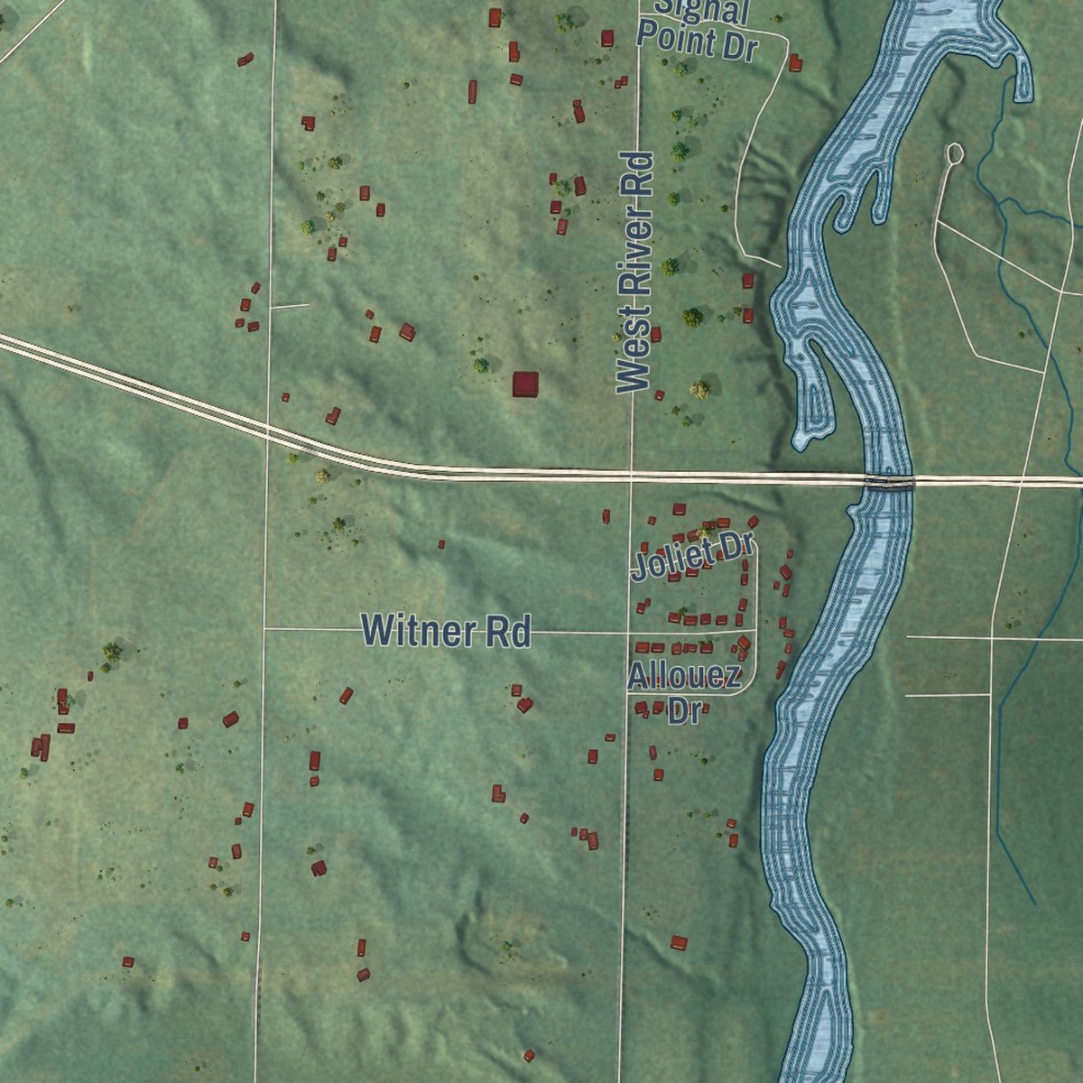 Second close-up of the map of Bertrand, Michigan print showing more streets and buildings
