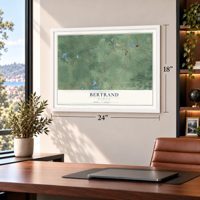 Bertrand, Michigan map, 18 x 24 inch print in a white frame in a home office