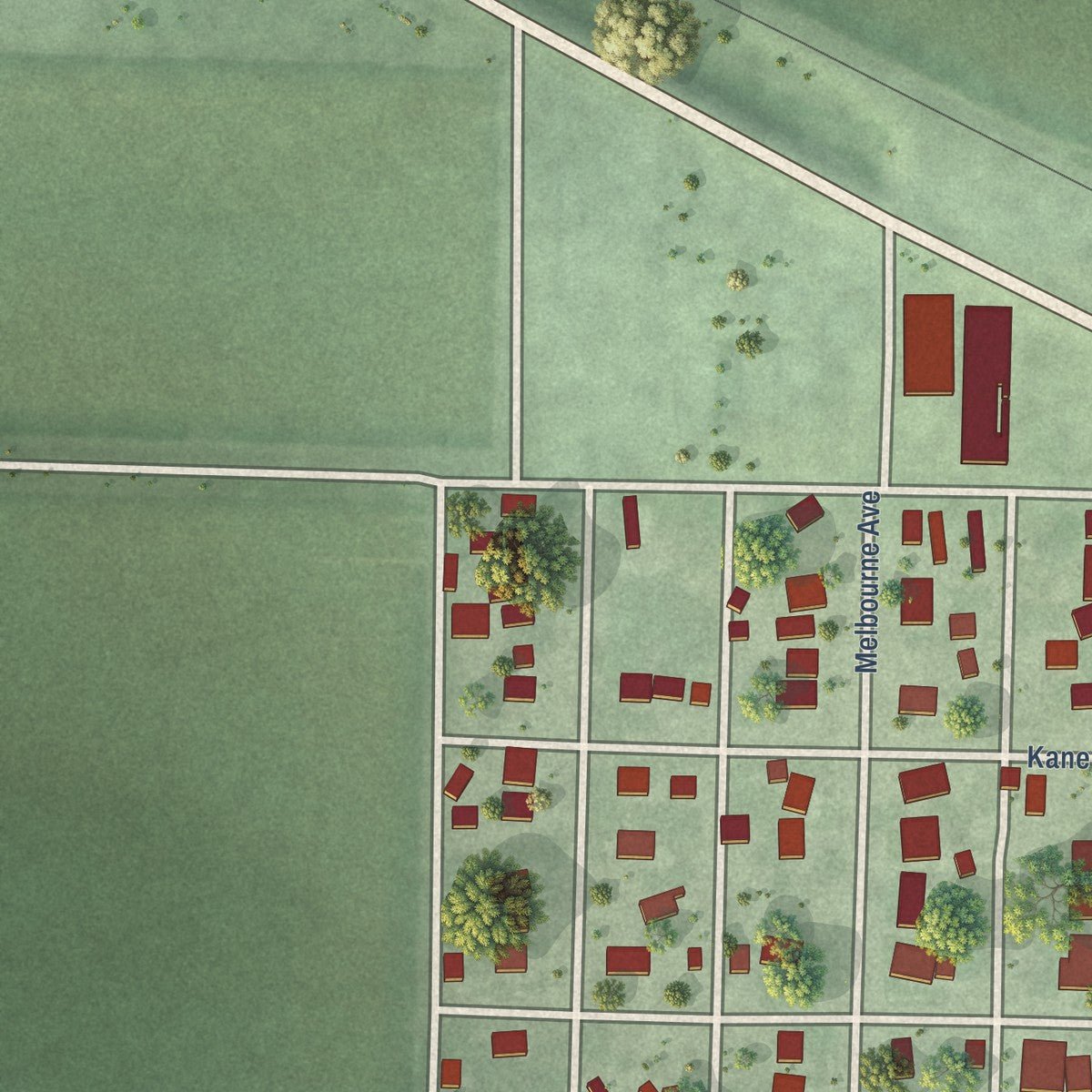 Second close-up of the map of Bertrand, Nebraska print showing more streets and buildings
