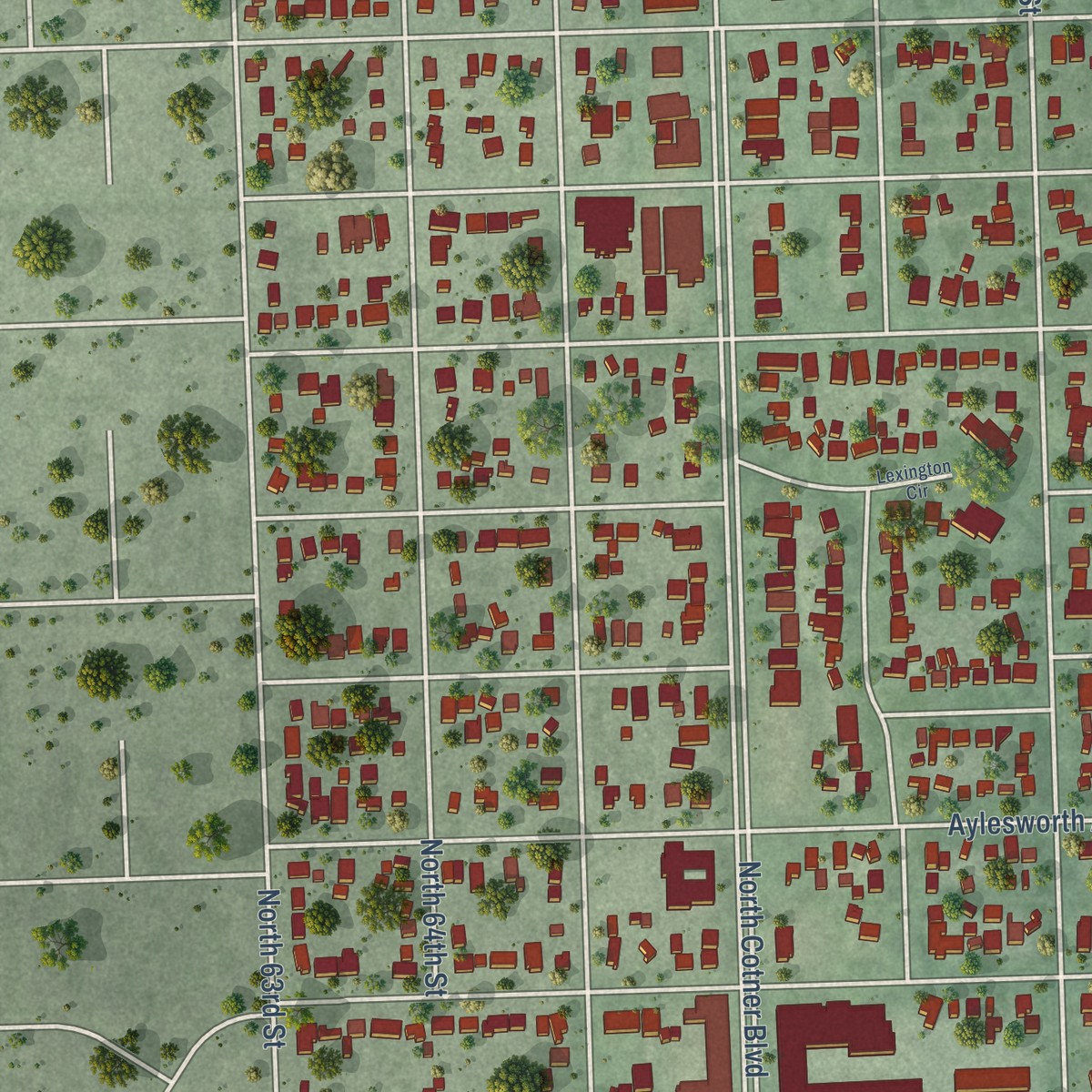 Second close-up of the map of Bethany, Nebraska print showing more streets and buildings