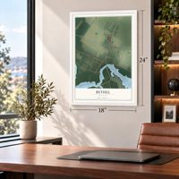 Bethel, Delaware map, 18 x 24 inch print in a white frame in a home office