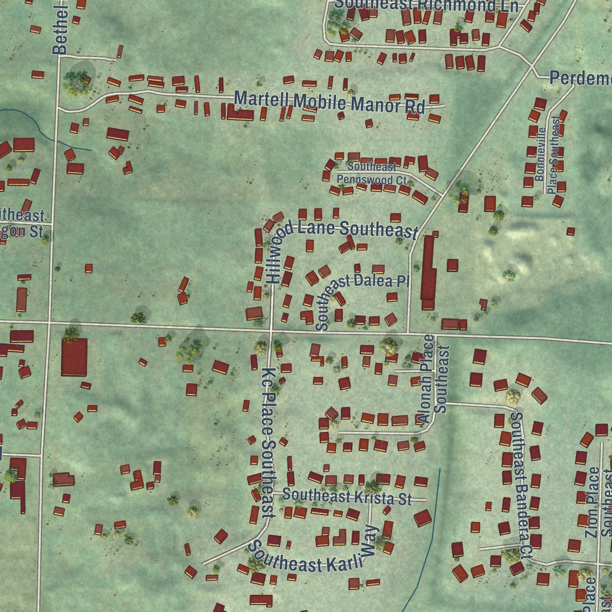 Second close-up of the map of Bethel, Washington print showing more streets and buildings
