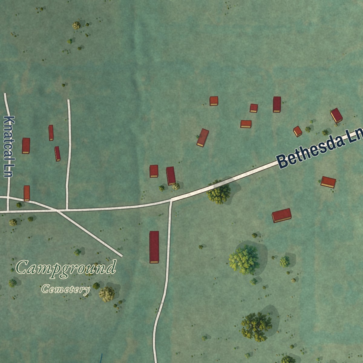 Second close-up of the map of Bethesda, Arkansas print showing more streets and buildings
