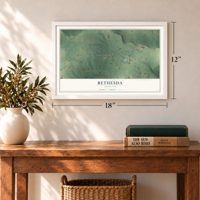 Bethesda, Arkansas map, 12 x 18 inch print in a white frame in an entryway