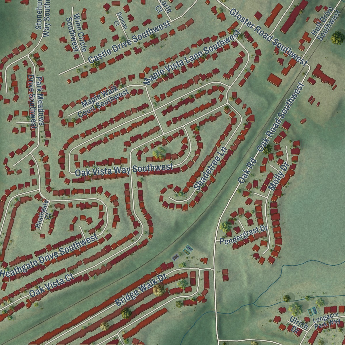 Second close-up of the map of Bethesda, Georgia print showing more streets and buildings