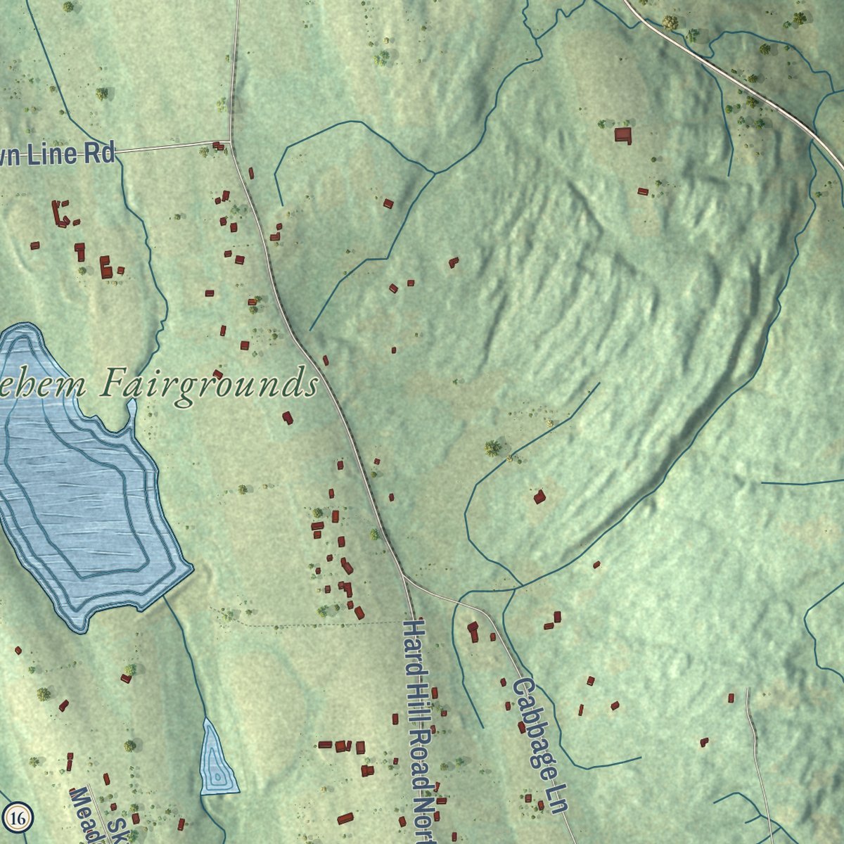 Second close-up of the map of Bethlehem, Connecticut print showing more streets and buildings