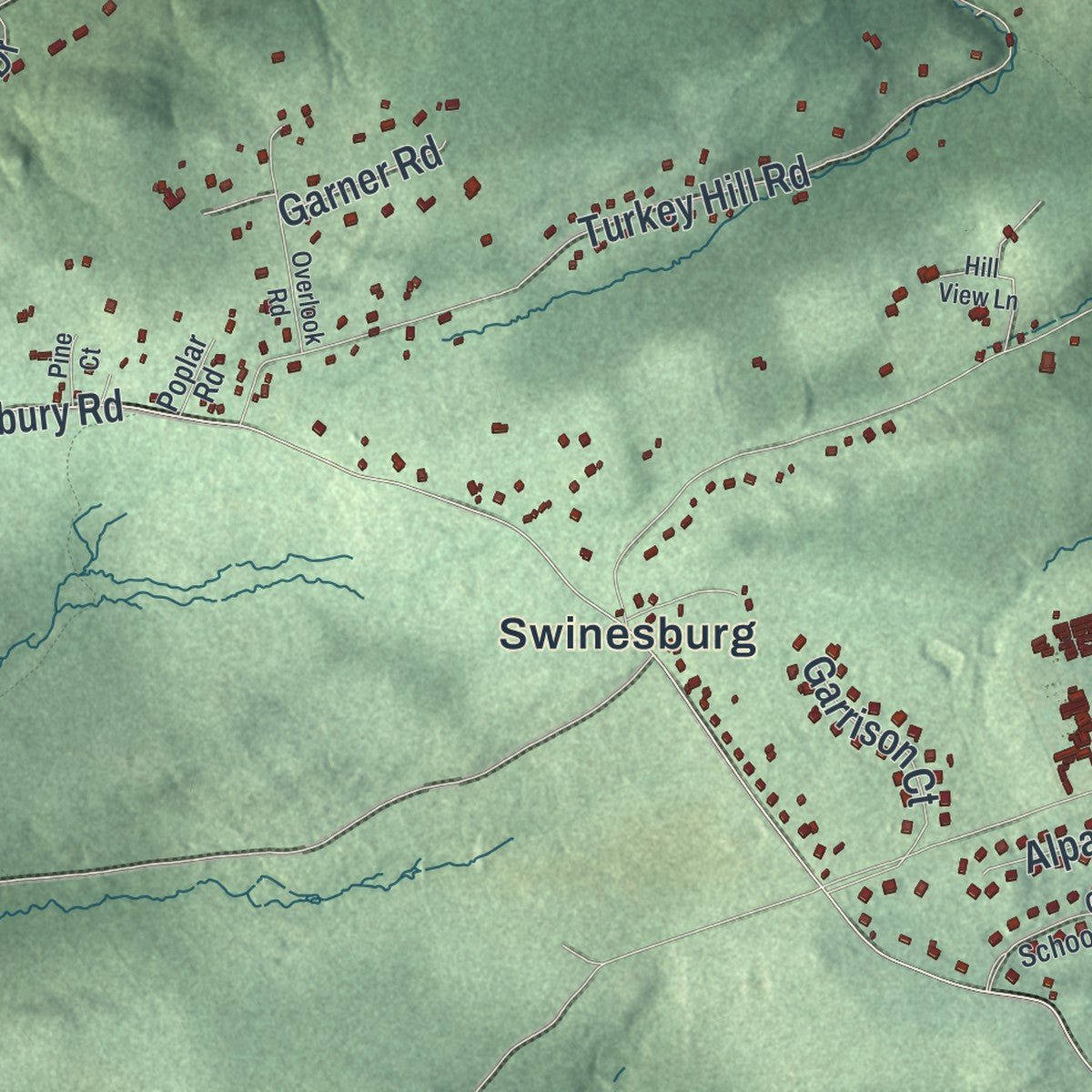 Second close-up of the map of Bethlehem, New Jersey print showing more streets and buildings