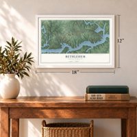 Bethlehem, North Carolina map, 12 x 18 inch print in a white frame in an entryway