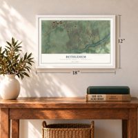 Bethlehem, Northampton County, Pennsylvania map, 12 x 18 inch print in a white frame in an entryway