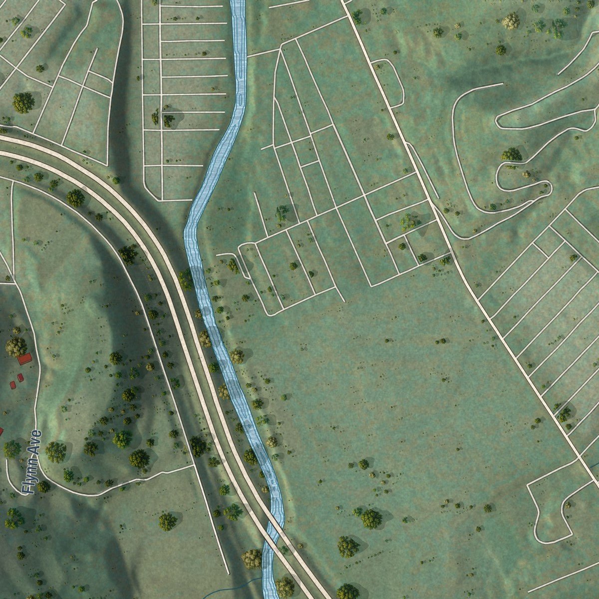 Second close-up of the map of Bethlehem, West Virginia print showing more streets and buildings