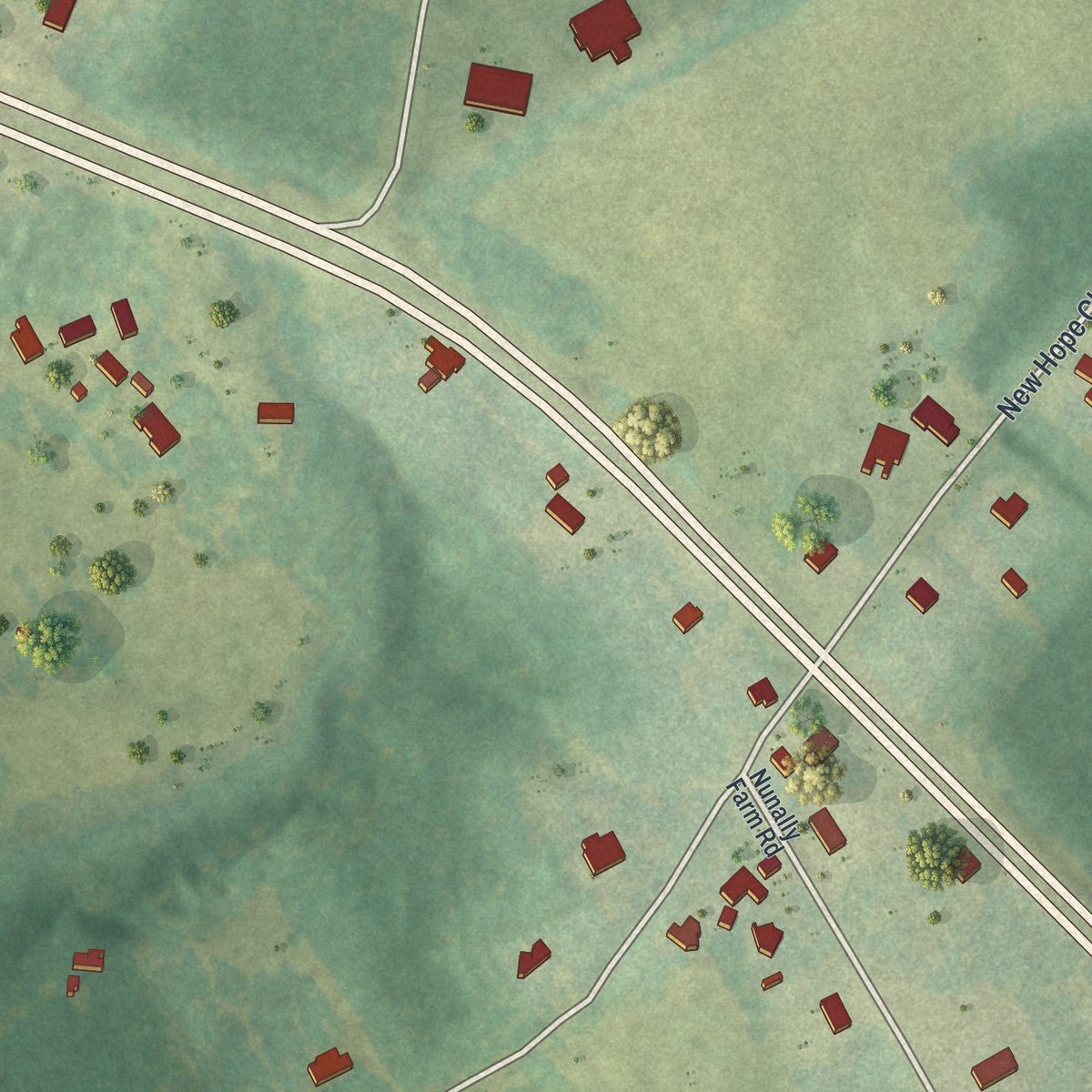 Second close-up of the map of Between, Georgia print showing more streets and buildings